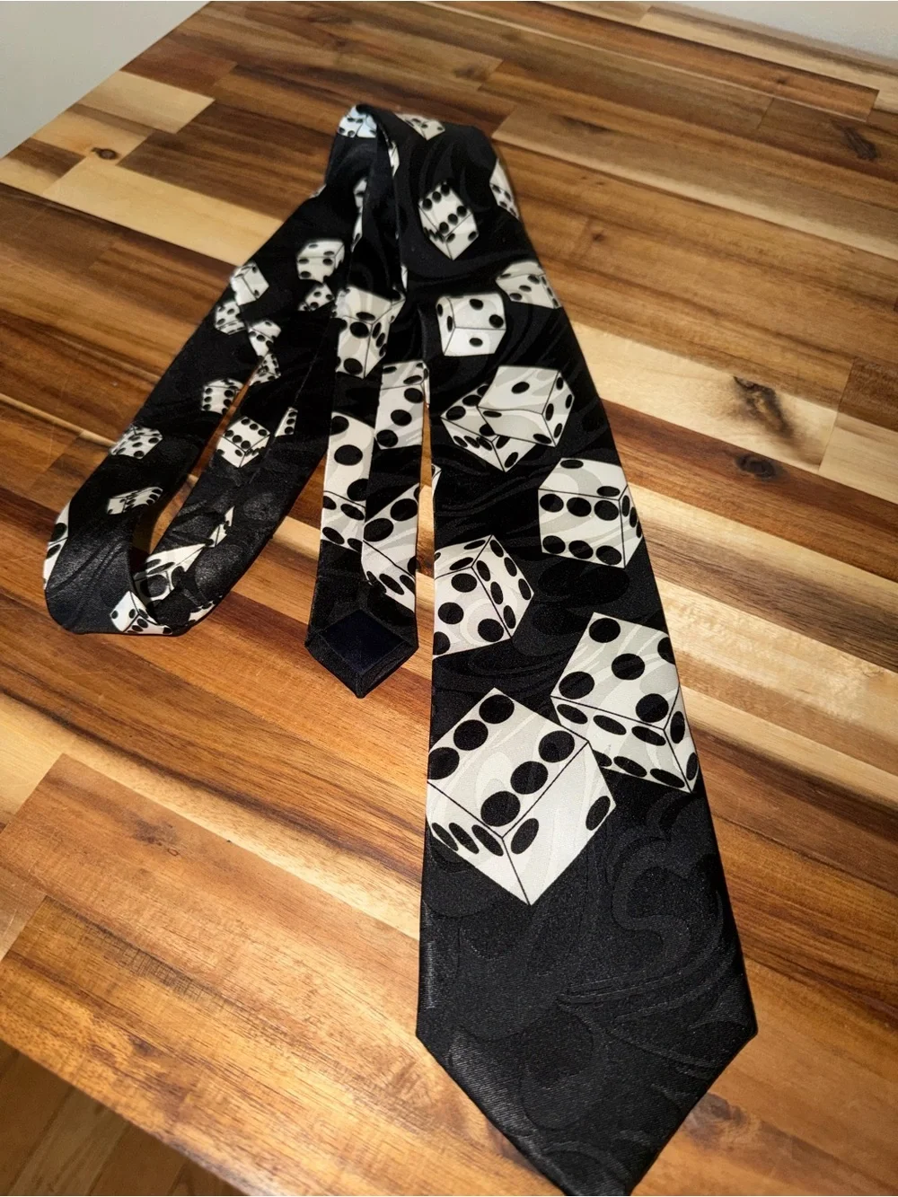 Vintage Steven Harris Dice Necktie Black White Casino Gambling Novelty Tie